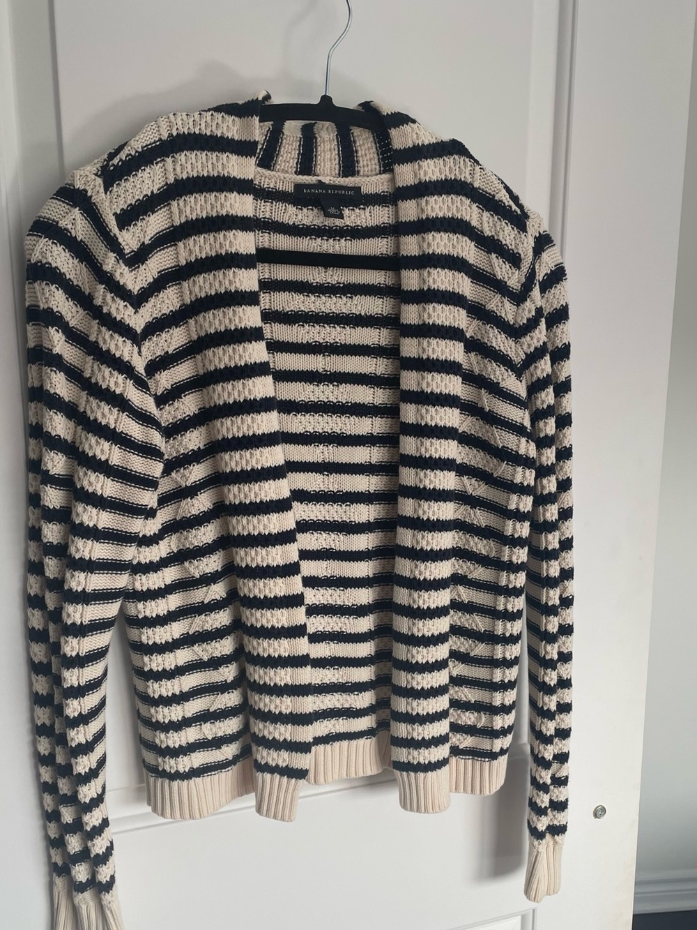 Banana Republic Navy and Cream Striped Open Cardigan